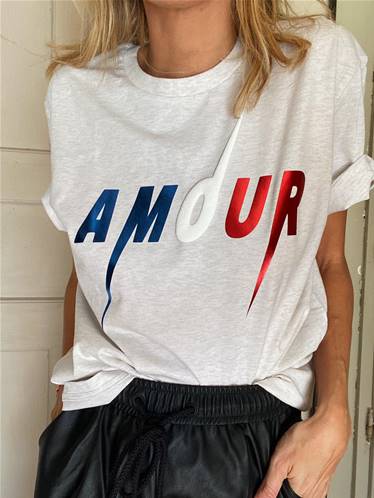 Tee shirt - AMOUR - Métallic blue, red, white 3D